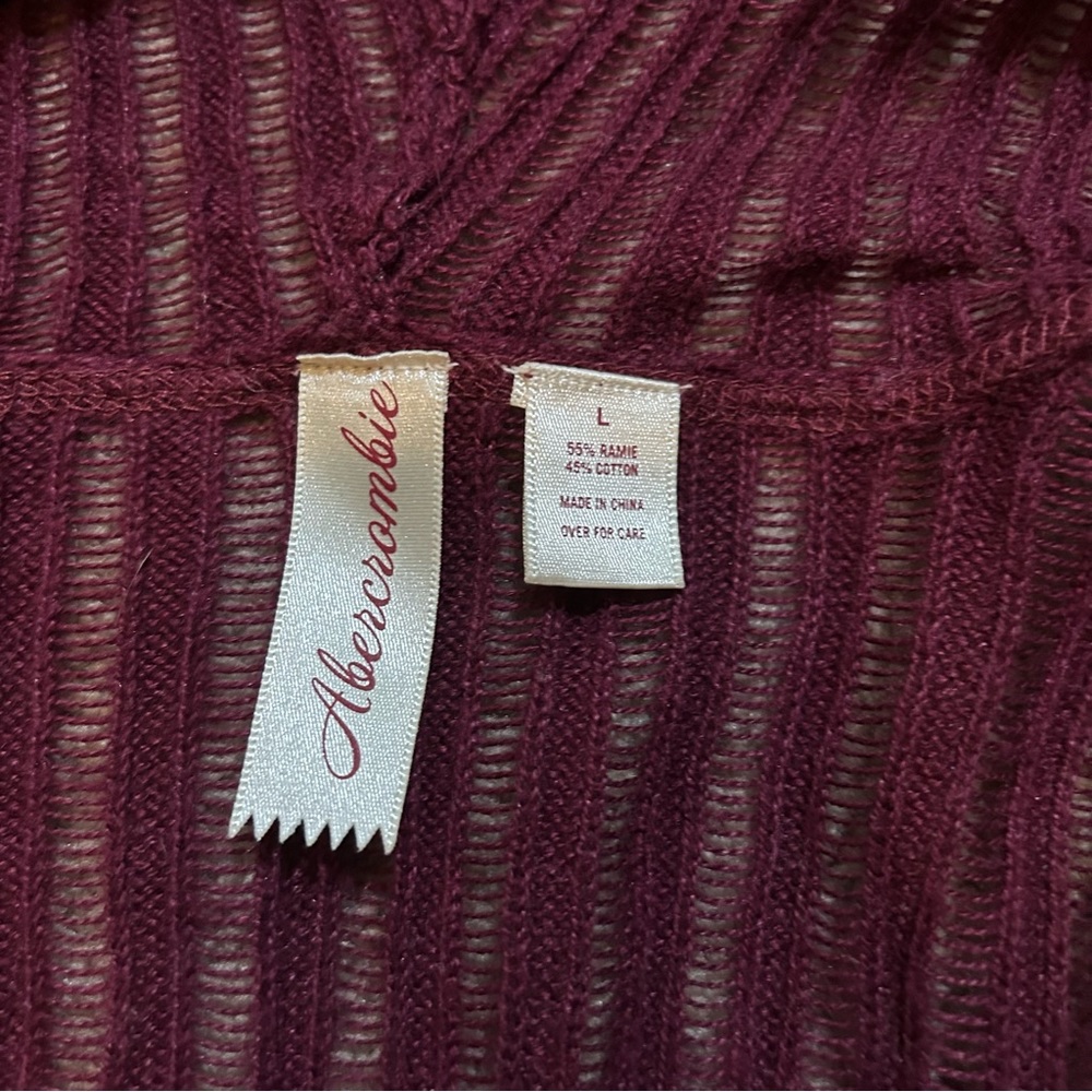 Abercrombie and Fitch Thin Knit Button Hooded Maroon Sweater Large Vintage - Picture 2 of 5
